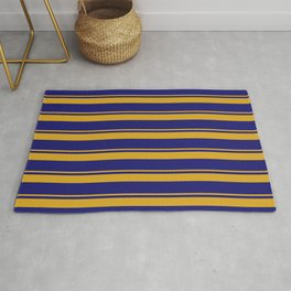 [ Thumbnail: Goldenrod and Midnight Blue Colored Striped/Lined Pattern Rug ]