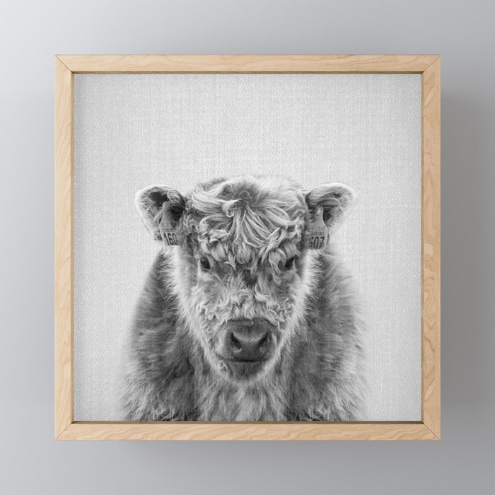 Fluffy Cow - Black & White Framed Mini Art Print