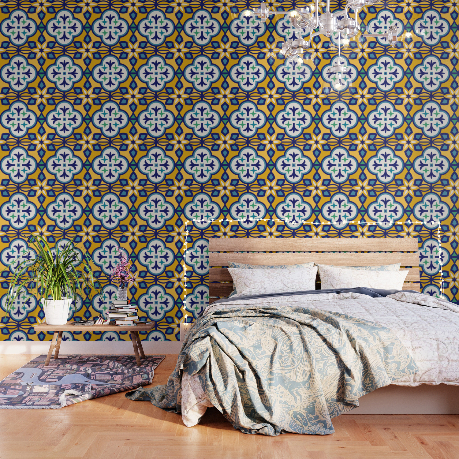 Yellow And Blue Moroccan Tile Wallpaper By Latheandquill Society6