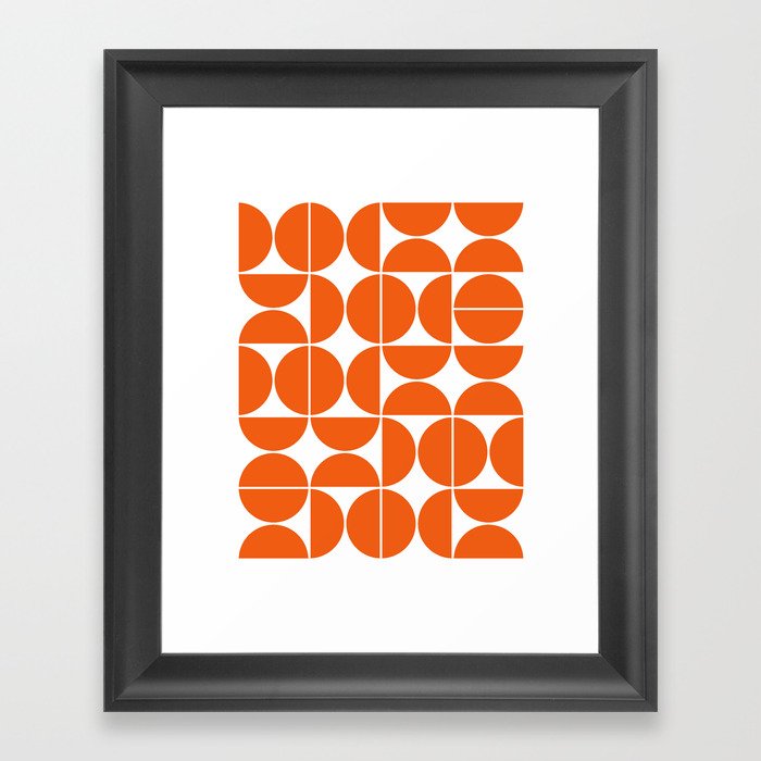 Mid Century Modern Geometric 04 Orange Gerahmter Kunstdruck