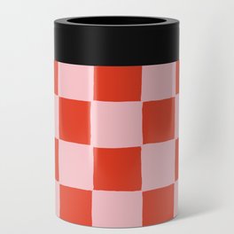 Pink + Red Bold Checkered Pattern Can Cooler