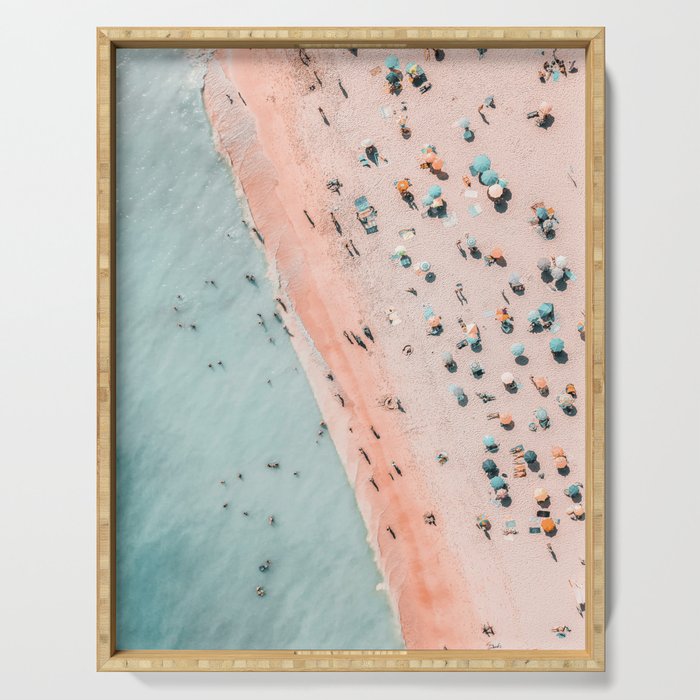 People On Beach, Portugal Beach, Summer Travel Beach Sea, Ocean Wall Art Print, Summer Sea Vibes Serving Tray