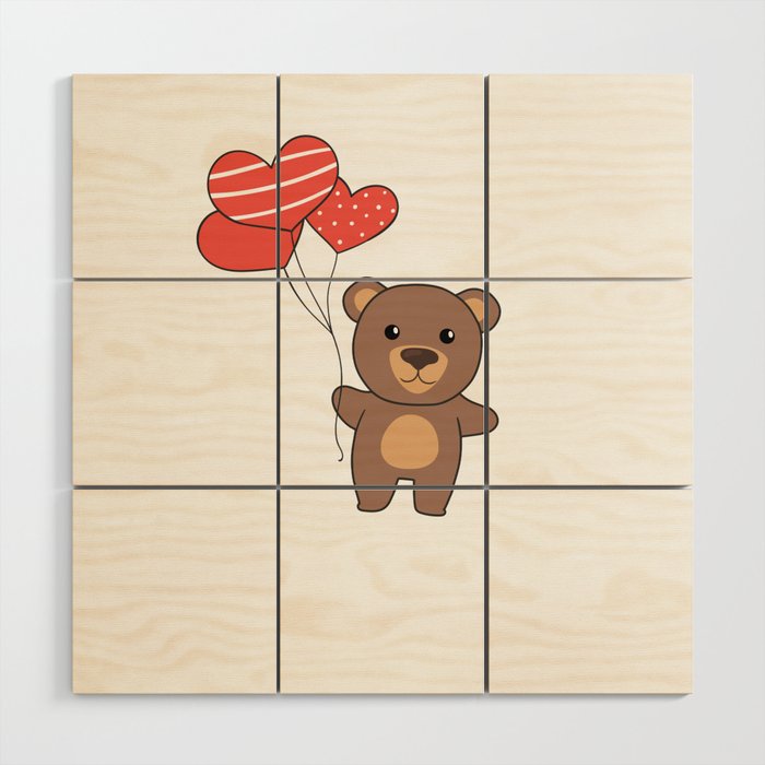 Valentine's Day Bear Cute Animals With Hearts Wood Wall Art