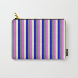 [ Thumbnail: Vibrant Black, Blue, Grey, Orchid, and Beige Colored Striped/Lined Pattern Carry-All Pouch ]