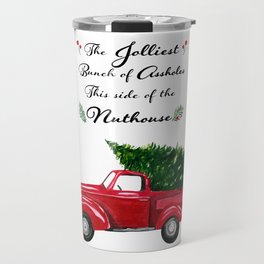 The Jolliest Bunch - Funny Holiday Watercolor Painting Travel Mug