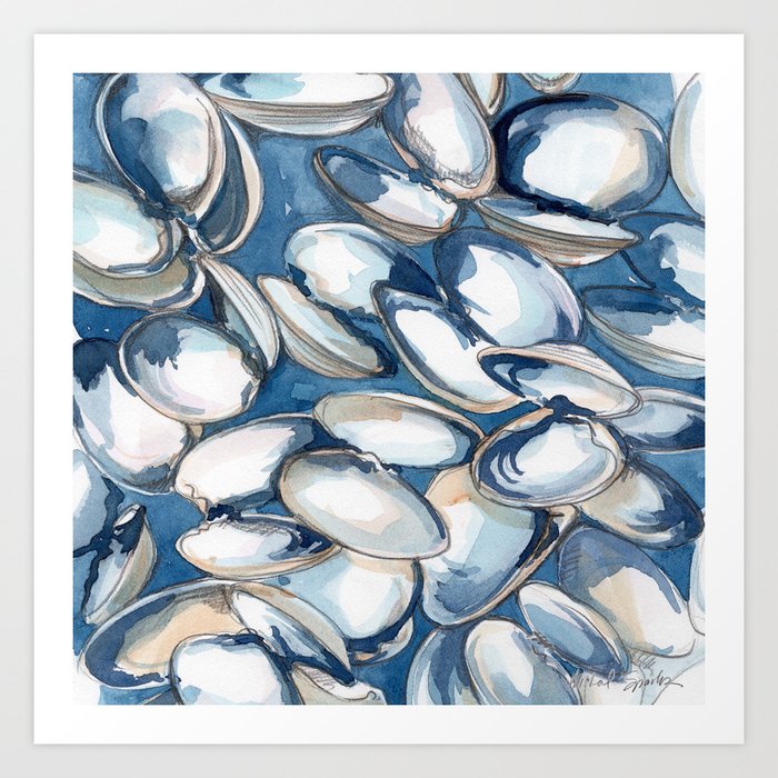Blue Mini Clam Shells Art Print