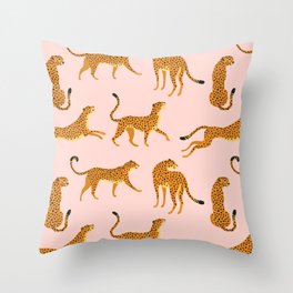 Leopard jaguar pink memphis pattern Throw Pillow