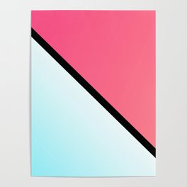 Modern Pink Coral Teal Black Striped Minimalist Gradient Poster