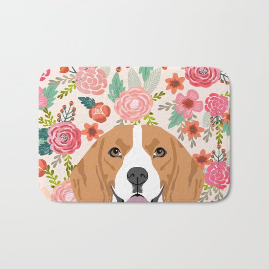Beagle florals cute spring pet portrait dog lover gift idea beagle owners must haves flower power Bath Mat