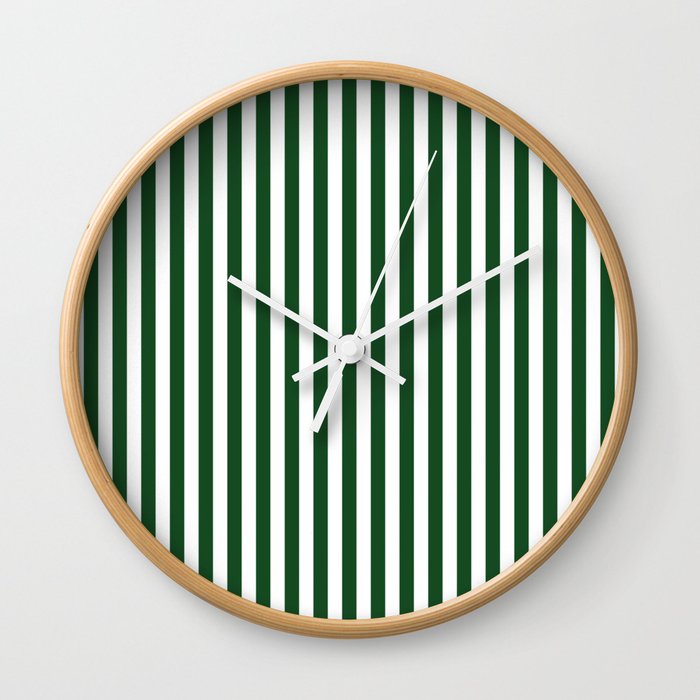 Original Forest Green and White Rustic Vertical Tent Stripes Wall Clock