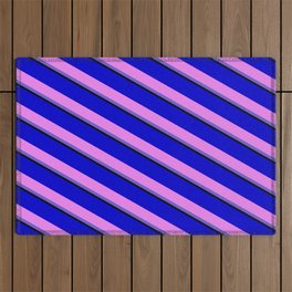 [ Thumbnail: Blue, Violet, Slate Blue, and Black Colored Lines Pattern Outdoor Rug ]