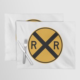 RAILROAD SIGN. Circular Yellow and Black with crossing sign. Placemat