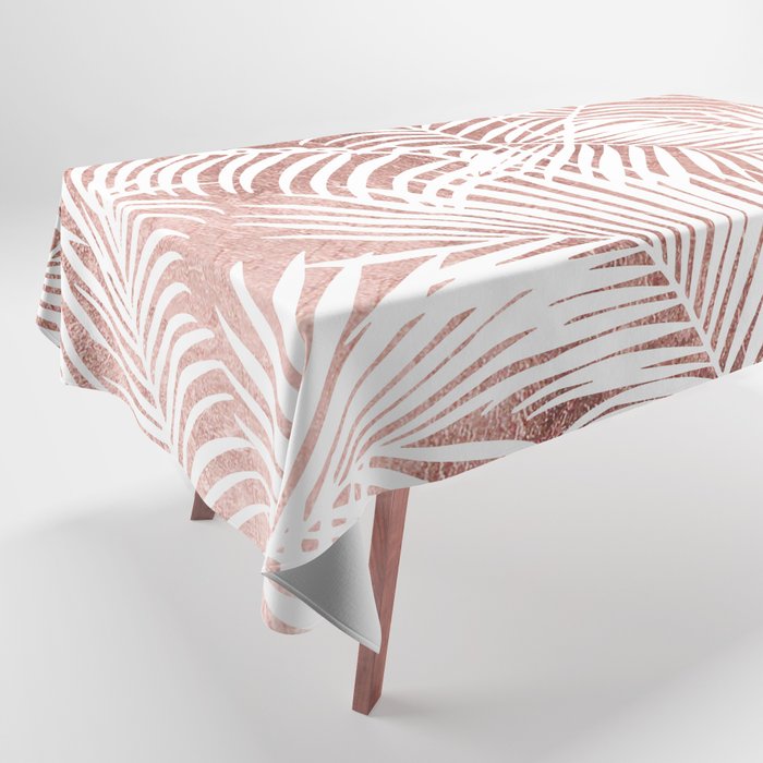 Modern elegant white faux rose gold palm tree Tablecloth by Pink Water