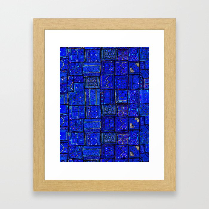 -A2- Lovely Calm Blue Traditional Moroccan Pattern Artwork. Framed Art Print