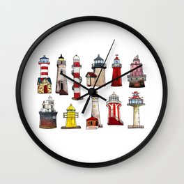 Watercolor lighthouses of world Wall Clock