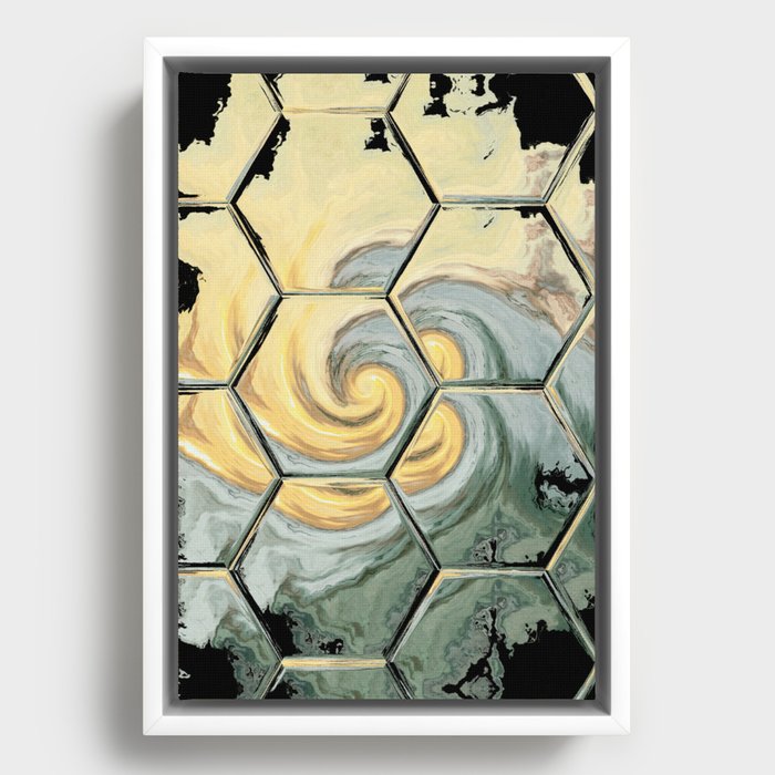 Yellow Watercolor Wave Ocean Sunset Framed Canvas