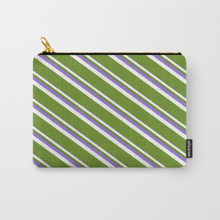 Purple, White, and Green Colored Striped Pattern Carry-All Pouch