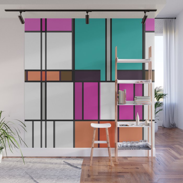 Manic Mondrian Pink Teal Retro Color Composition Wall Mural