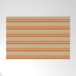 [ Thumbnail: Chocolate and Tan Colored Lined/Striped Pattern Welcome Mat ]