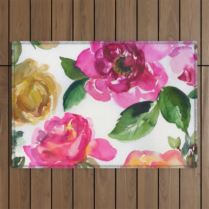 colorful roses N.o 3 (abstract) Outdoor Rug