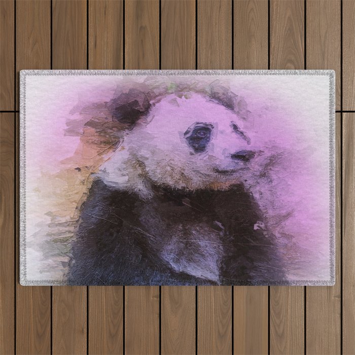 Watercolor Rainbow Panda Bear Outdoor Rug