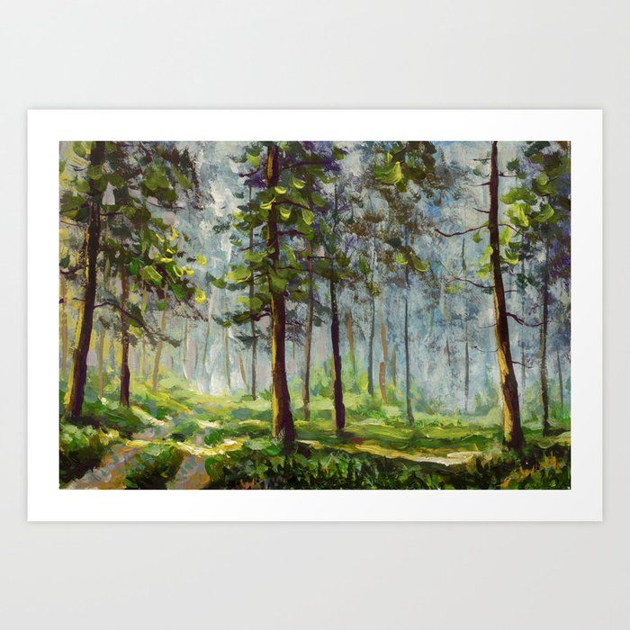 Original Acrylic Painting Walk In The Sunny Forest Colorful