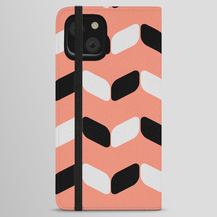 Vintage Diagonal Rectangles Black White Peach iPhone Wallet Case