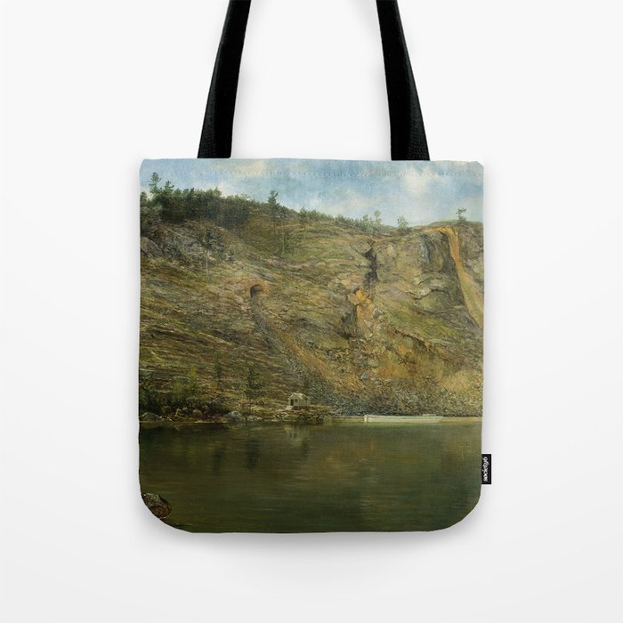 Boat house on the lake; White Mountains, Franconia Notch, Crawford Notch alpine Hudson River Valley school landscape by H. Dodge Martin Tote Bag