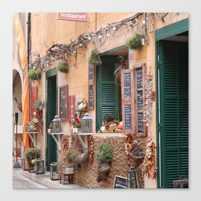 Spain Photography - Small Restaurant Entrance In A Narrow Street Canvas Print