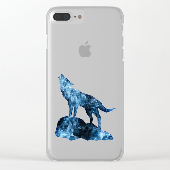 Howling Wolf blue sparkly smoke silhouette Clear iPhone Case