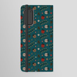 Ladybug and Floral Seamless Pattern on Teal Blue Background Android Wallet Case