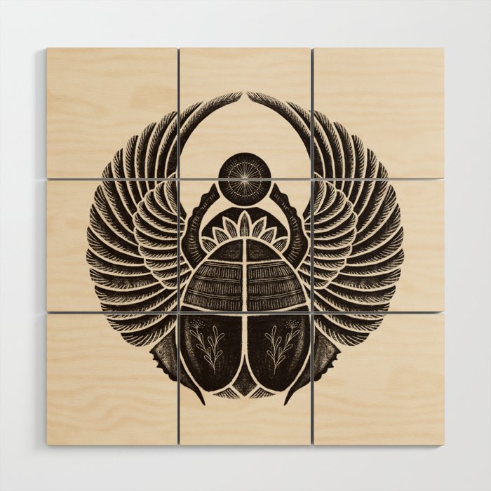Scarab Amulet Ancient Egypt | Fine Art pencil drawing | Black White Sand Beige insect Wood Wall Art