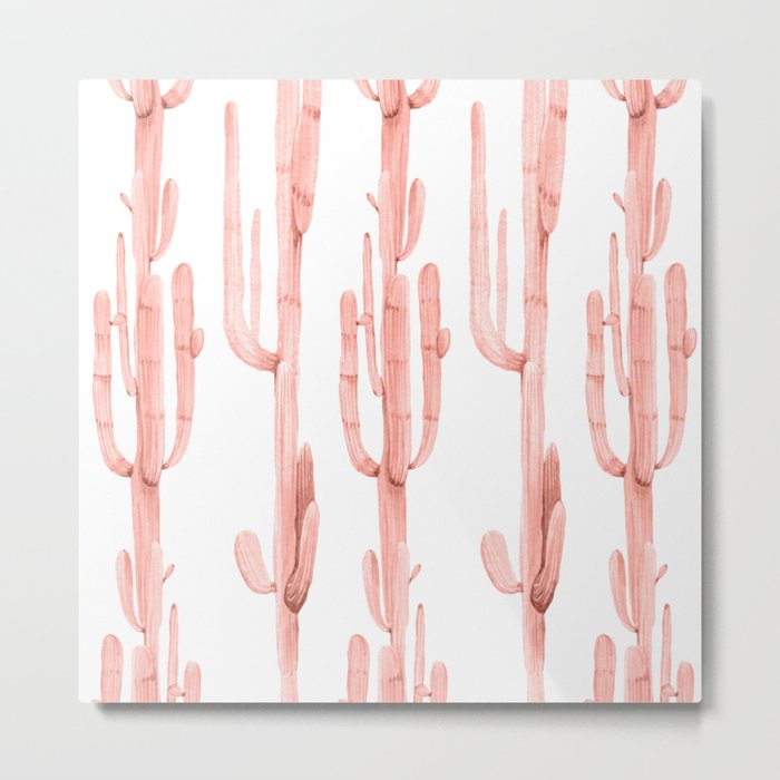 Pretty Coral Pink Cactus Pattern Metal Print
