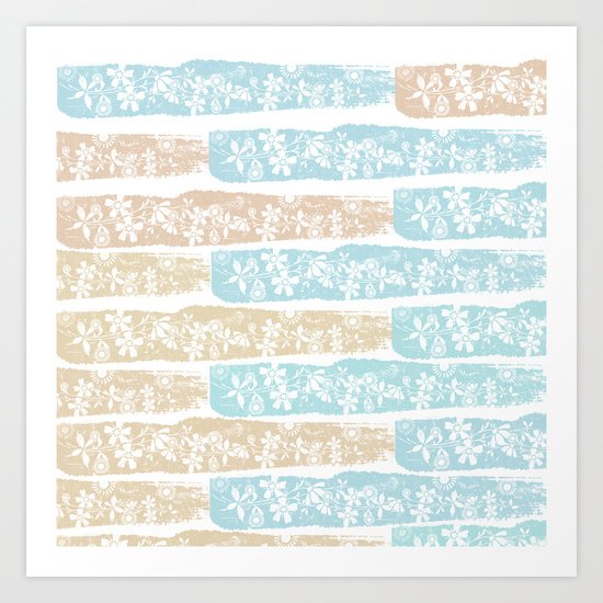 Peach and Blue Floral Art Print