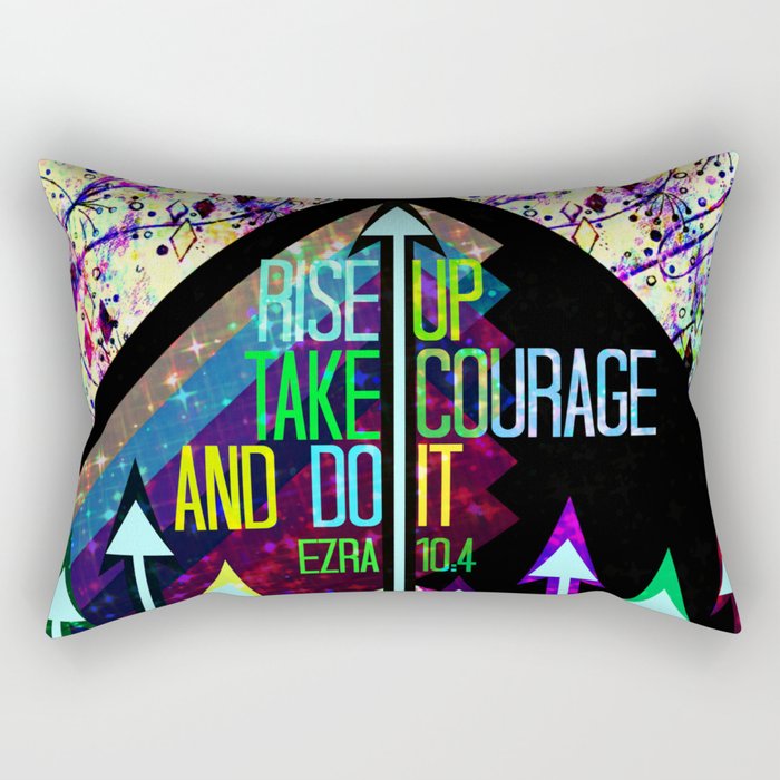 RISE UP TAKE COURAGE AND DO IT Colorful Geometric Floral Abstract Painting Christian Bible Scripture Rectangular Pillow