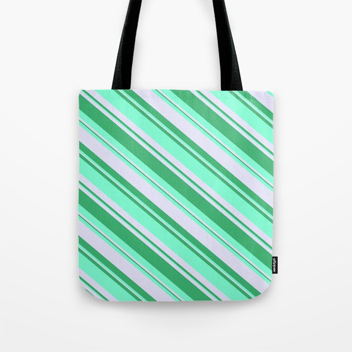Lavender, Sea Green & Aquamarine Colored Lines Pattern Tote Bag