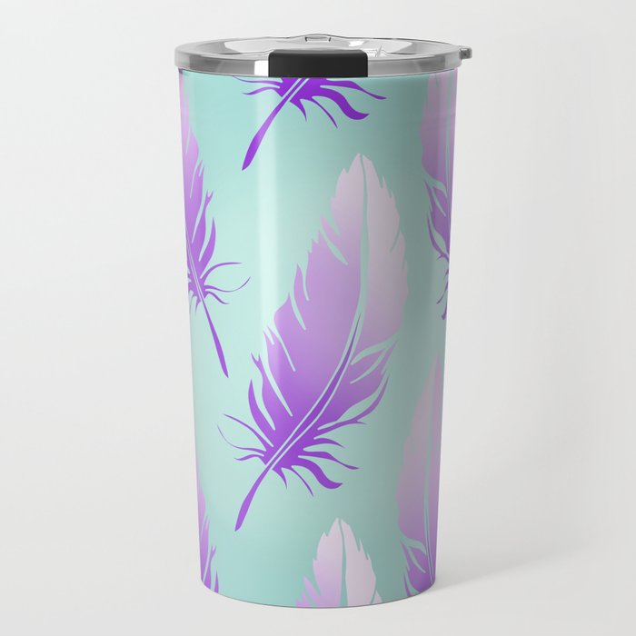 Delicate Feathers (violet on mint) Travel Mug