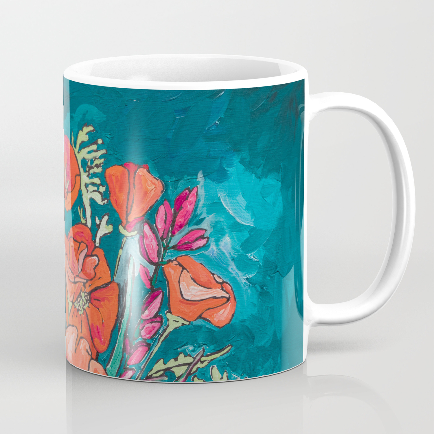 California Poppy And Wildflower Bouquet On Emerald With Tigers