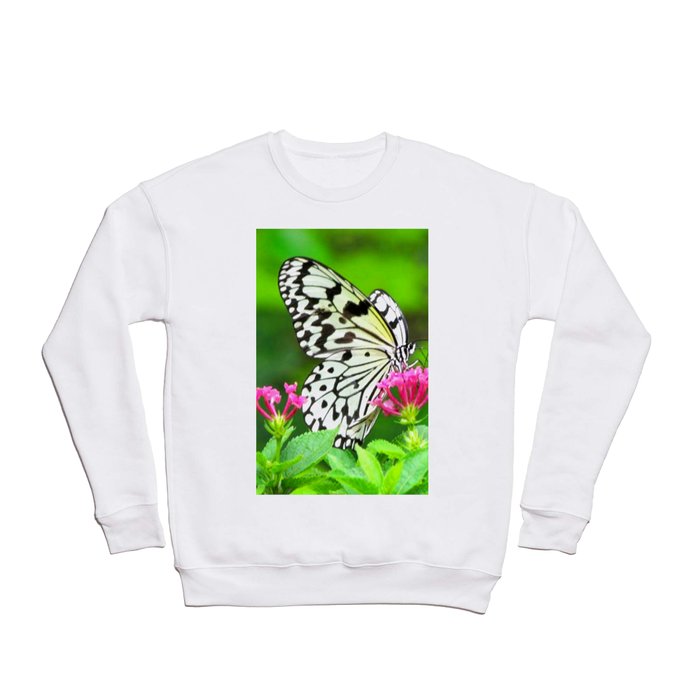 Butterfly and Pink Flowers Crewneck Sweatshirt
