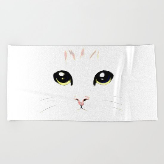 cat white Beach Towel