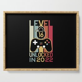 Level 16 unlocked in 2022 gamer 16th birthday gift Serving Tray