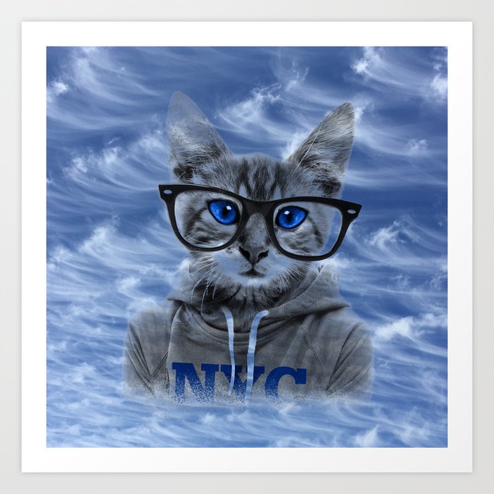 NY Cat and Blue Sky Art Print