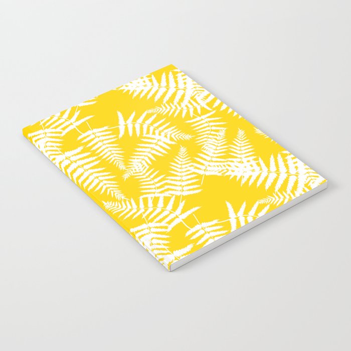 Yellow And White Fern Leaf Pattern Notebook