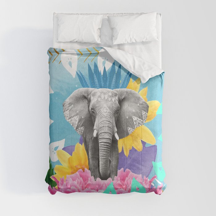 Elephant Festival - Blue Comforter