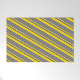 [ Thumbnail: Yellow & Grey Colored Stripes/Lines Pattern Welcome Mat ]