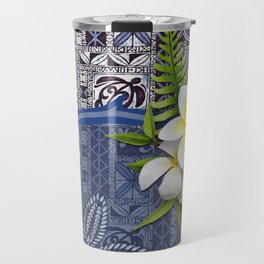 Blue Hawaiian Tapa and Plumeria Travel Mug