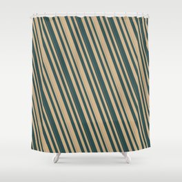 [ Thumbnail: Tan & Dark Slate Gray Colored Stripes/Lines Pattern Shower Curtain ]