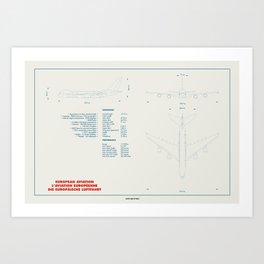 Airbus A380 plane technical drawing Art Print