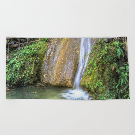 Autumn waterfall Beach Towel