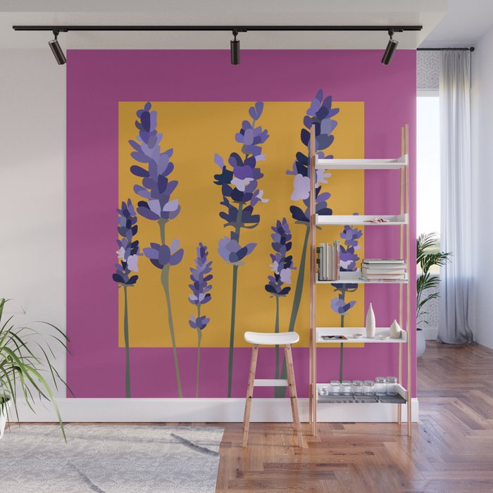 Lavender Design Pattern on Pink and Orange Wall Mural